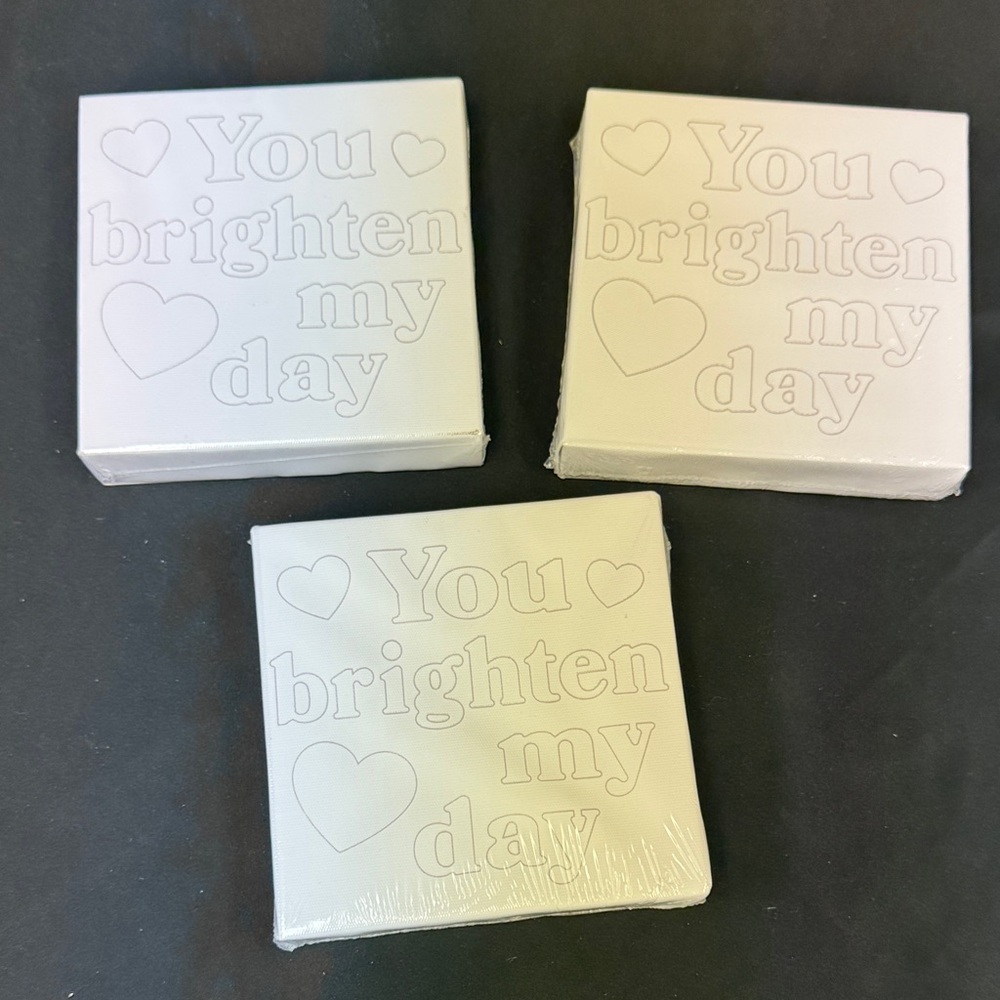 Set of Three 'You Brighten My Day' Canvas Frames 5” x 5” perfect party favor new